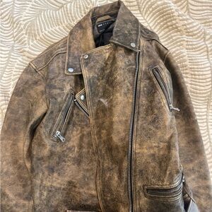 ASOS Distressed Leather Jacket in Brown